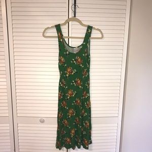 Green floral fit-and-flare dress